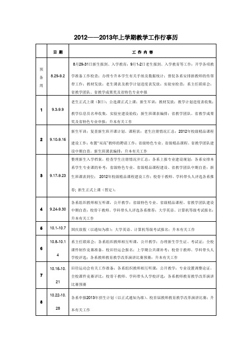 2012—2013年上学期行事历