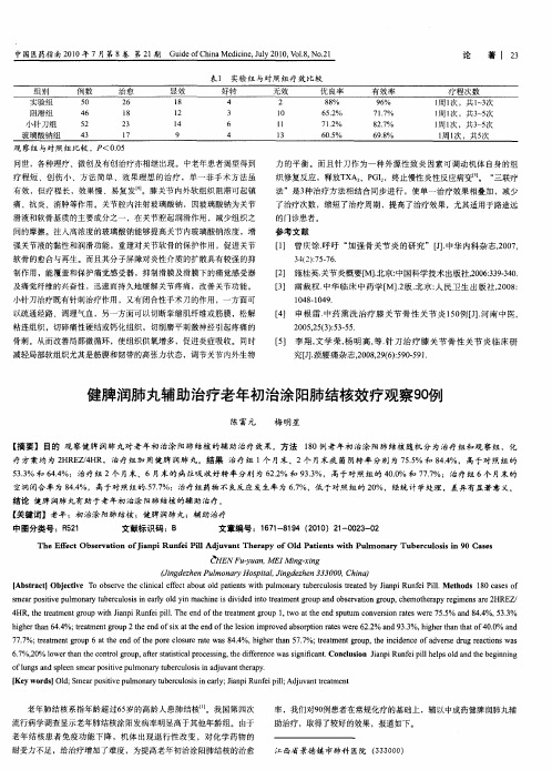 健脾润肺丸辅助治疗老年初治涂阳肺结核效疗观察90例