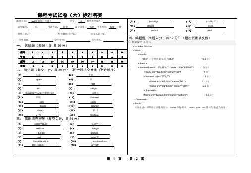 WER前端开发技术课程试卷标准答案六(精品文档)_共2页