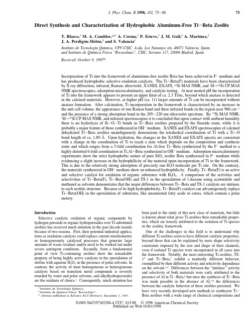 Direct Synthesis and Characterization of Hydrophobic Aluminum-Free Ti-Beta Zeolite