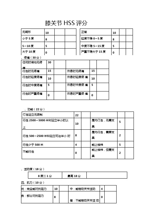 膝关节HSS评分