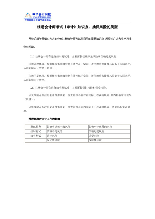 注册会计师考试《审计》知识点：抽样风险的类型