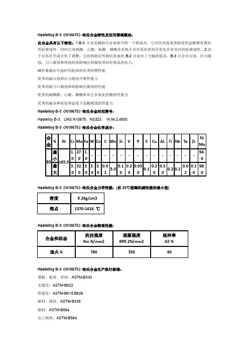 HastelloyB-3物性参数HastelloyB3执行标准