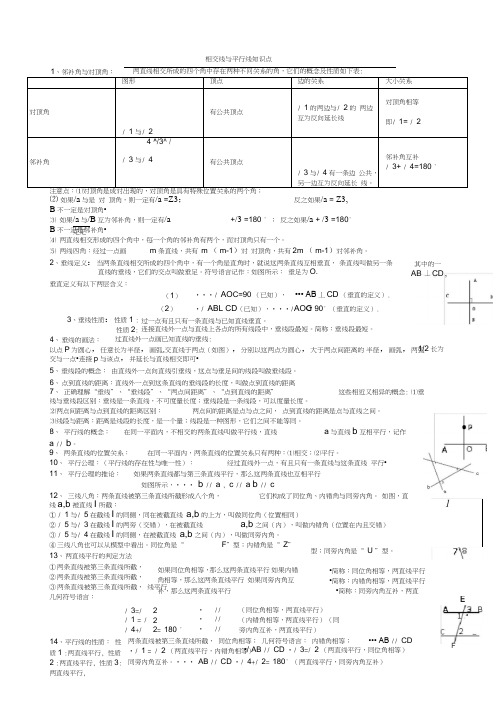 (完整)初一数学七下相交线与平行线所有知识点总结和常考题型练习题,推荐文档