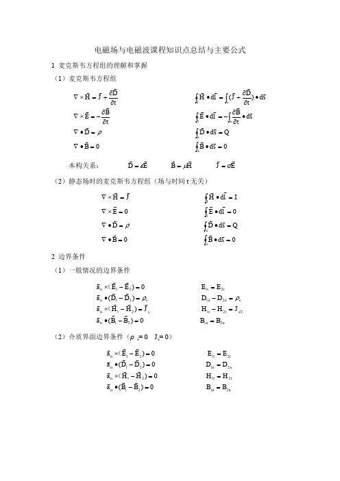 电磁场与电磁波课程知识点总结和公式