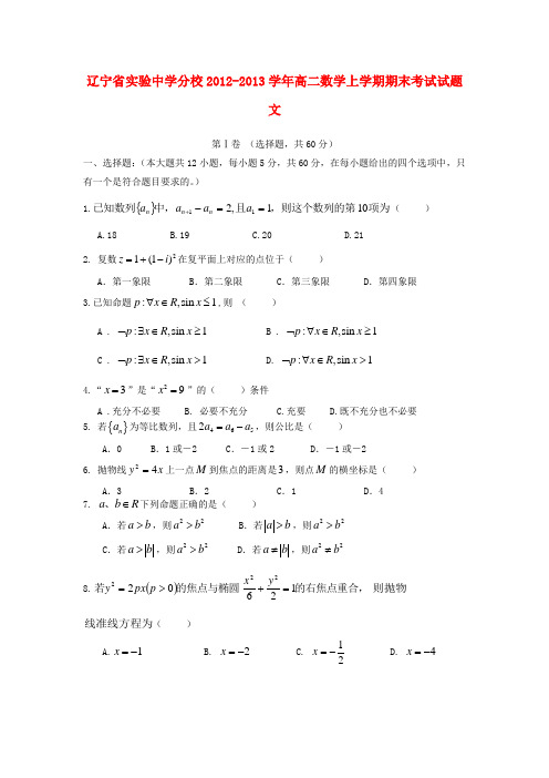 辽宁省实验中学分校高二数学上学期期末考试试题 文