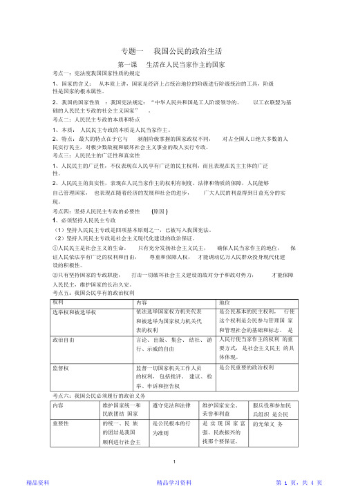 最新最全面高一政治必修二第一单元知识点总结(精华版)