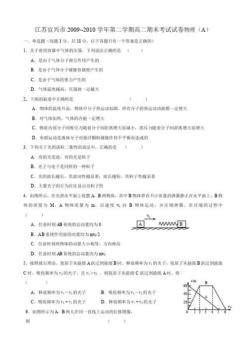 江苏省宜兴市下学期高二期末试卷(物理).doc