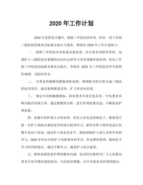 2020年神经内科工作计划