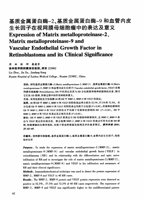 基质金属蛋白酶-2、基质金属蛋白酶-9和血管内皮生长因子在视网膜母细胞瘤中的表达及意义