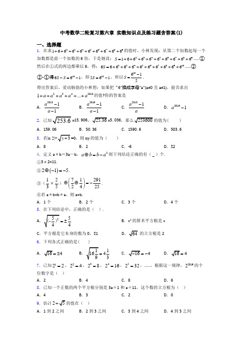 中考数学二轮复习第六章 实数知识点及练习题含答案(1)