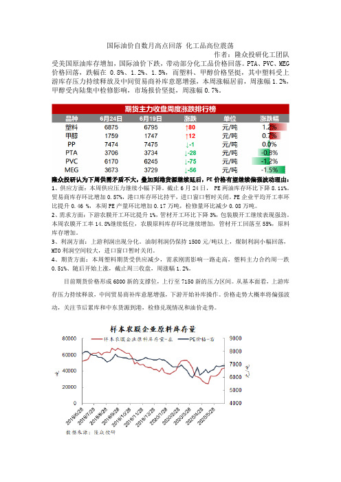 国际油价自数月高点回落 化工品高位震荡 