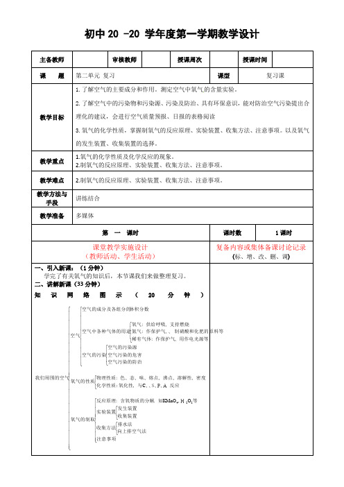 化学九年级上册第二单元复习课 教案