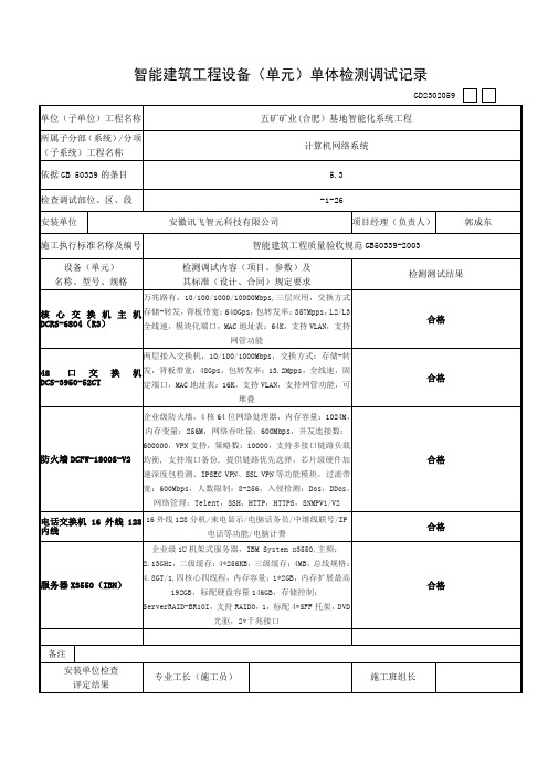 智能建筑工程设备单元单体检测调试记录