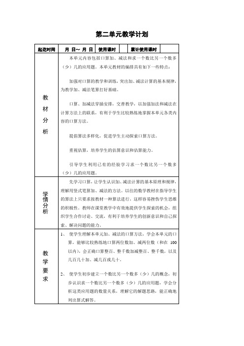 二年级数学下册第二单元教学计划