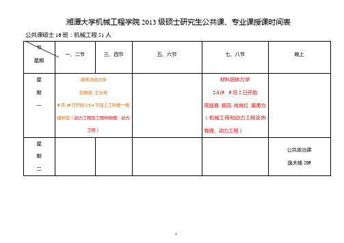 湘潭大学2013级硕士研究生公共、专业课授课时间表(拟定)