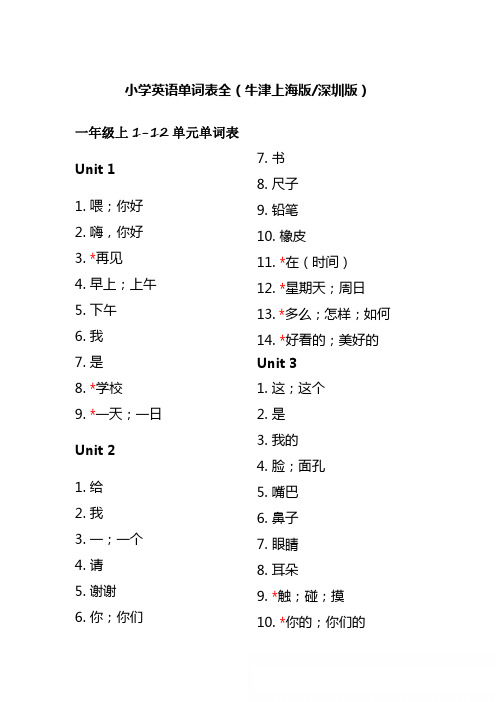 小学英语单词表全(牛津版)-中文译英文必备