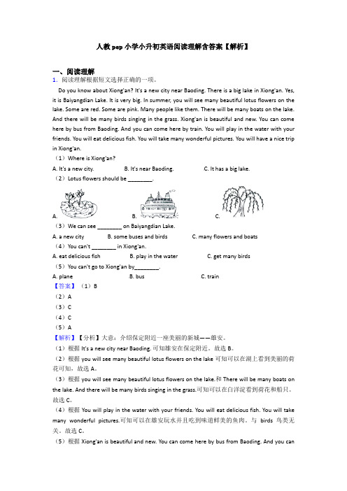 人教pep小学小升初英语阅读理解含答案【解析】 (12)