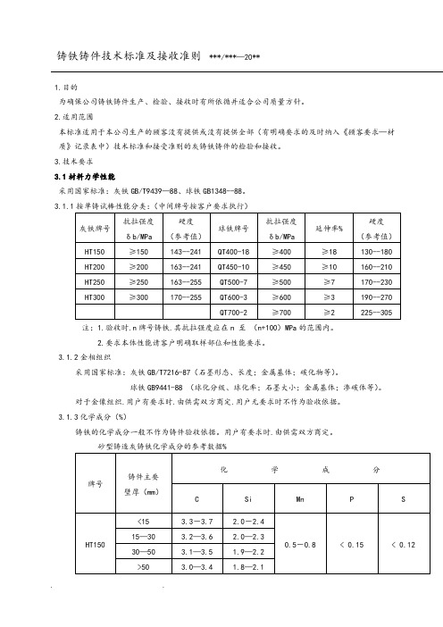 铸铁铸件技术标准和接收准则