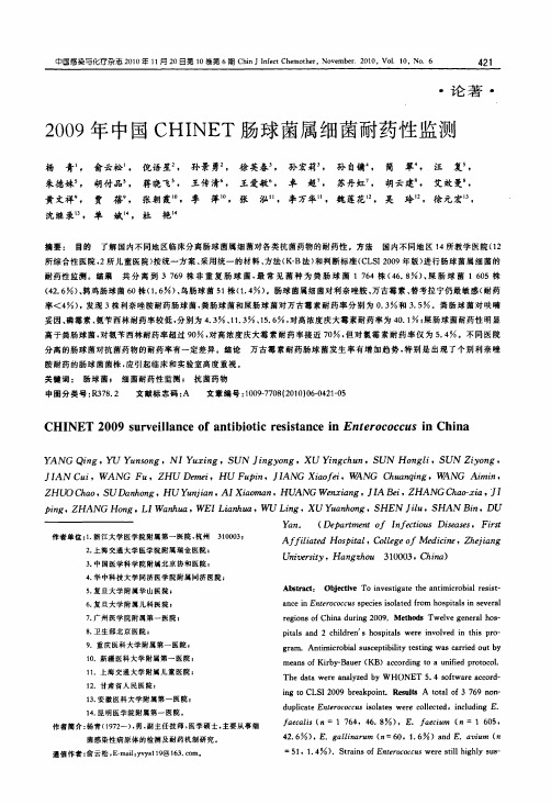 2009年中国CHINET肠球菌属细菌耐药性监测