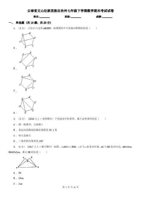 云南省文山壮族苗族自治州七年级下学期数学期末考试试卷