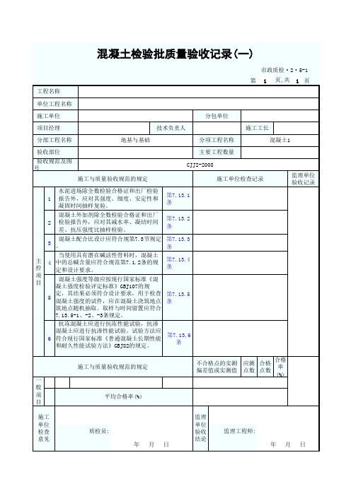 市政质检·2·5-1 混凝土检验批质量验收记录(一)