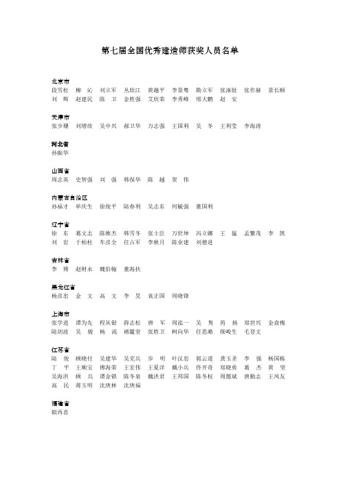 第七届全国优秀建造师公示名单