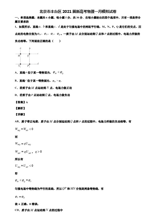 北京市丰台区2021届新高考物理一月模拟试卷含解析