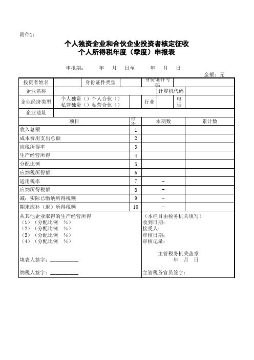 1《个人独资企业和合伙企业投资者核定征收个人所得税年度(季度