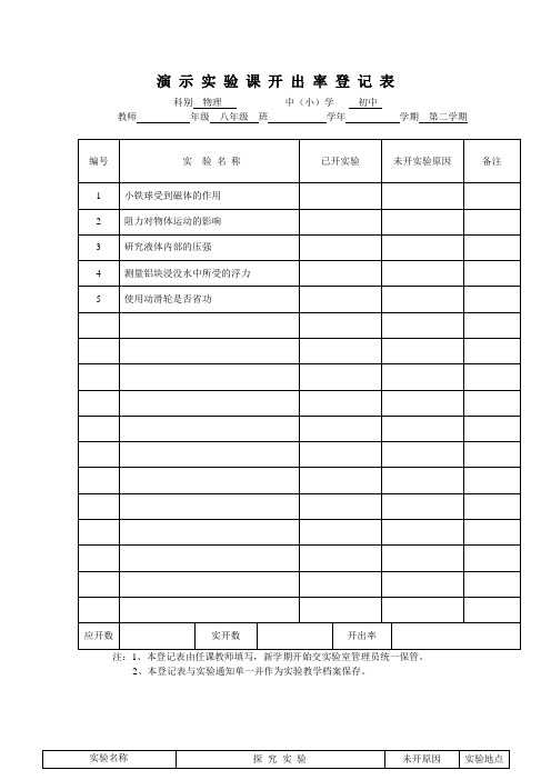 演 示 实 验 课 开 出 率 登 记 表