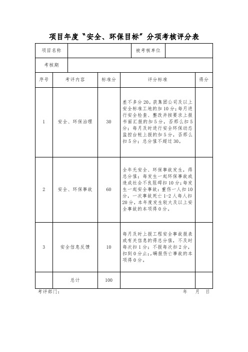 项目年度〝安全、环保目标〞分项考核评分表