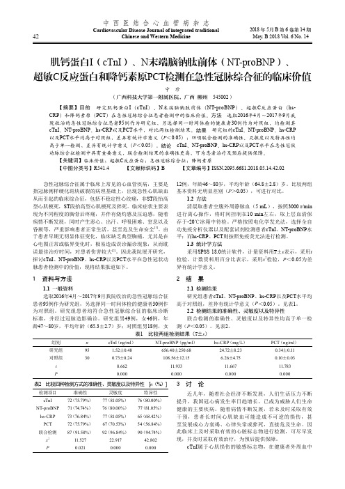 肌钙蛋白I(cTnI)、N末端脑钠肽前体(NT-proBNP)、超敏C反应蛋白和降钙素原PCT检测在