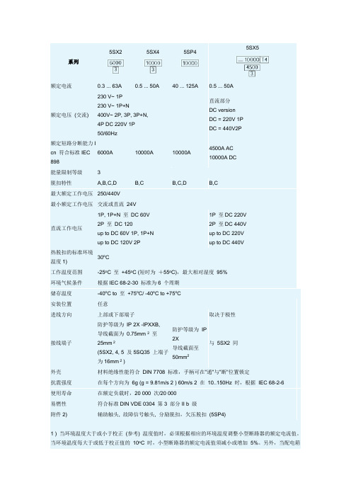 西门子小型空气开关型号说明