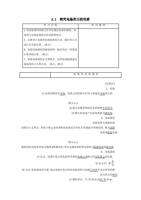 高中物理第2章电场与示波器2、1探究电场的力的性质学案沪科版选修3_1