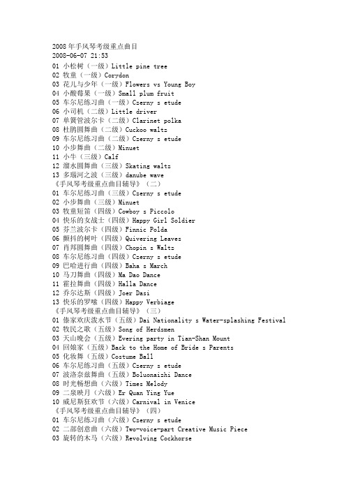 2008年手风琴考级重点曲目