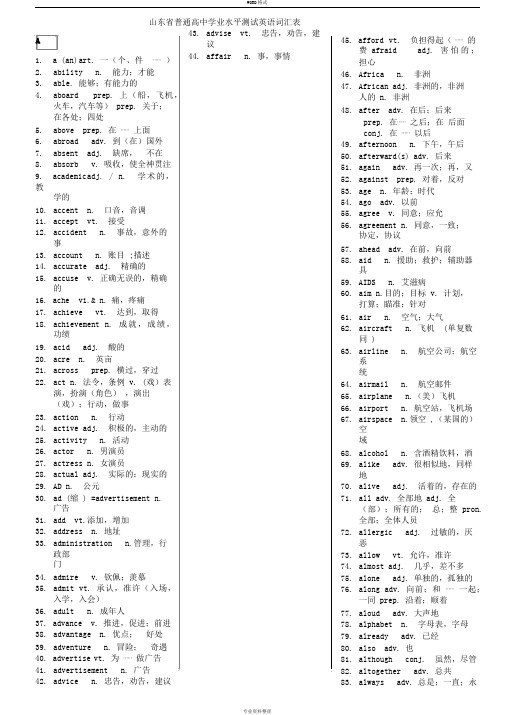 英语学业水平测试(会考)英语词汇表