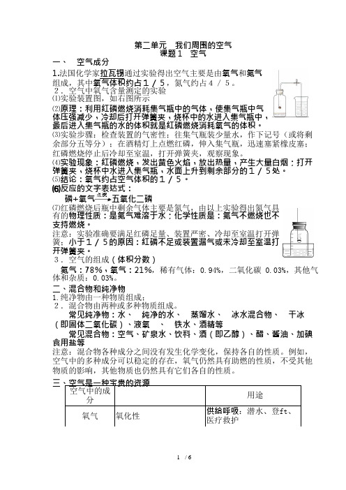 (完整版)九年级上册第二单元我们周围的空气知识点,推荐文档