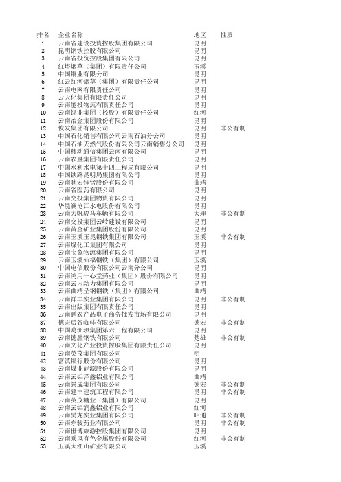 2018年云南企业100强整理.EXCEL