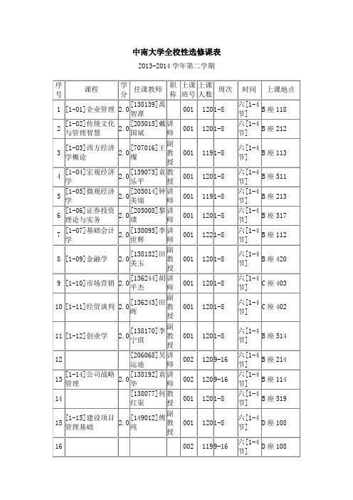 中南大学全校性选修课表