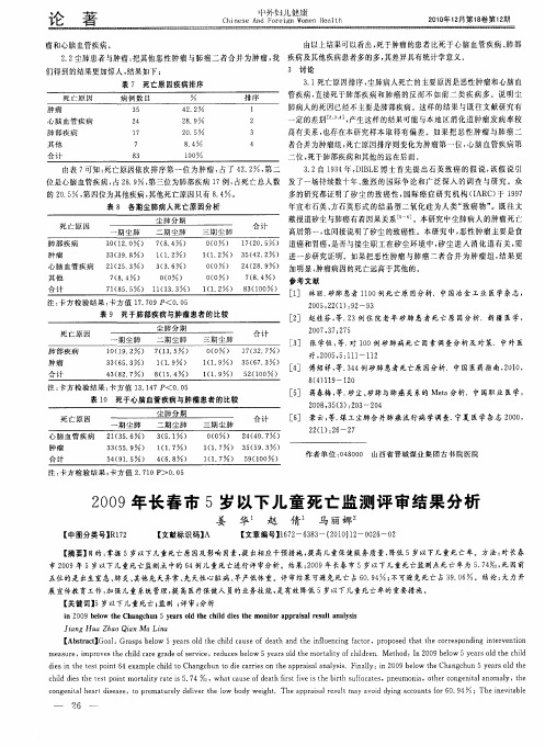 2009年长春市5岁以下儿童死亡监测评审结果分析