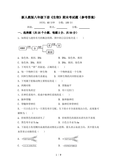 新人教版八年级下册《生物》期末考试题(参考答案)