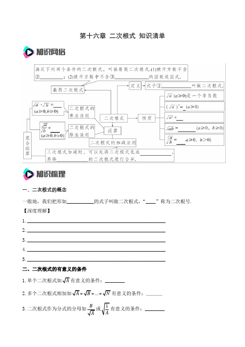 人教版初中数学八年级下册第十六章二次根式知识清单(原卷版+解析)