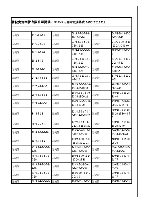 Q345D无缝钢管规格表