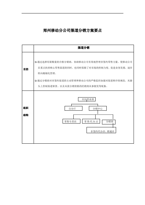 郑州移动分公司渠道分销方案要点