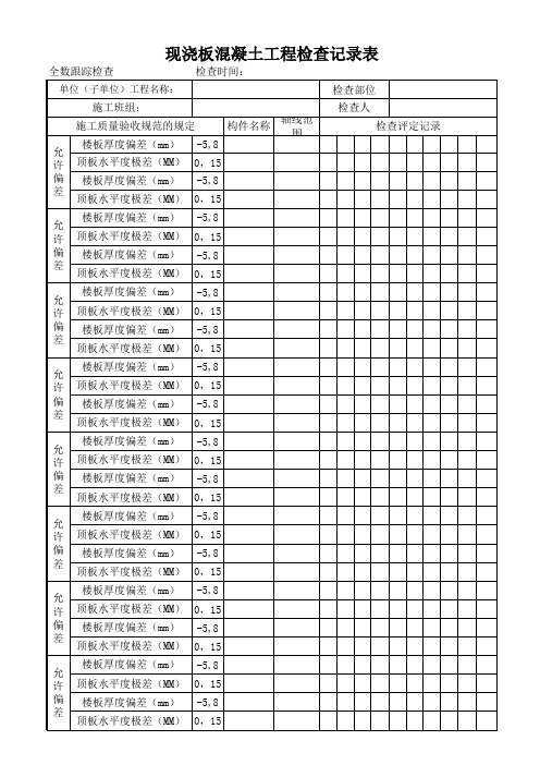 现浇板混泥土工程检查记录表
