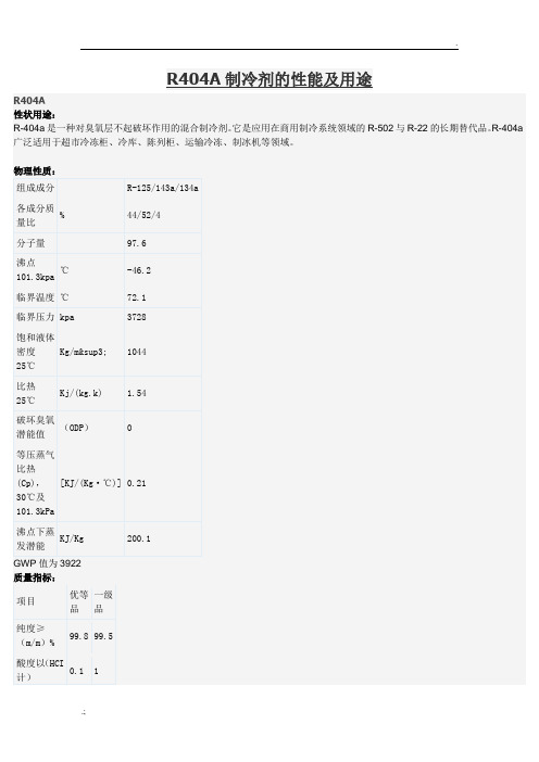 R404A制冷剂的性能及用途