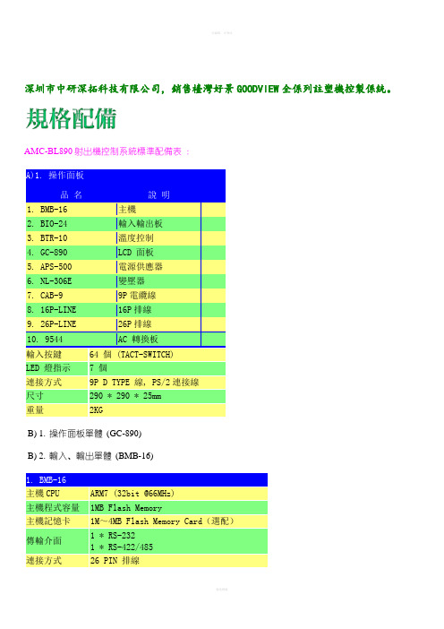 好景GOODVIEW注塑机电脑AMC-BL890说明书