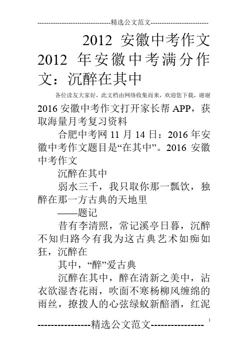 2012安徽中考作文 2012年安徽中考满分作文：沉醉在其中