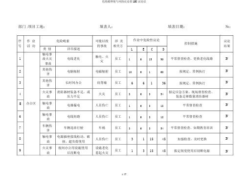 危险源辨识与风险评价表LEC评价法