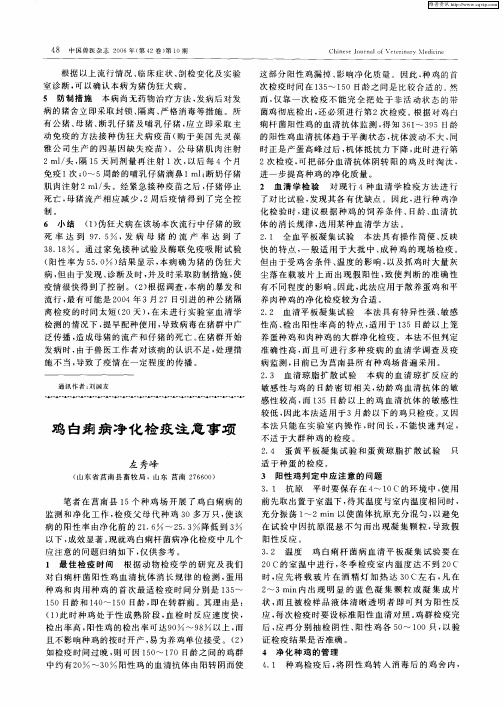 鸡白痢病净化检疫注意事项
